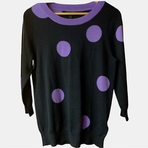 NWT J.Crew Merino Wool Sz S NAVY BLUE PURPLE Polka-Dot 3/4 Fine Knit Sweater New